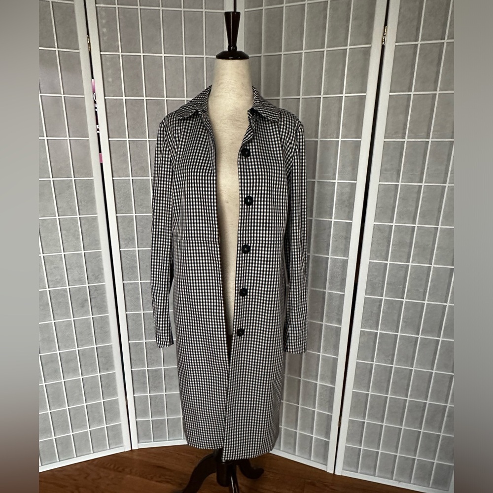 Anne Klein blue and white checkered raincoat